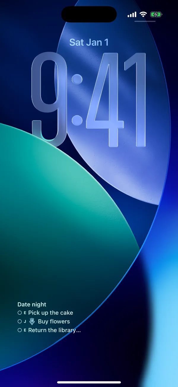 TwoDo shared to-do list on an iPhone Lock Screen widget